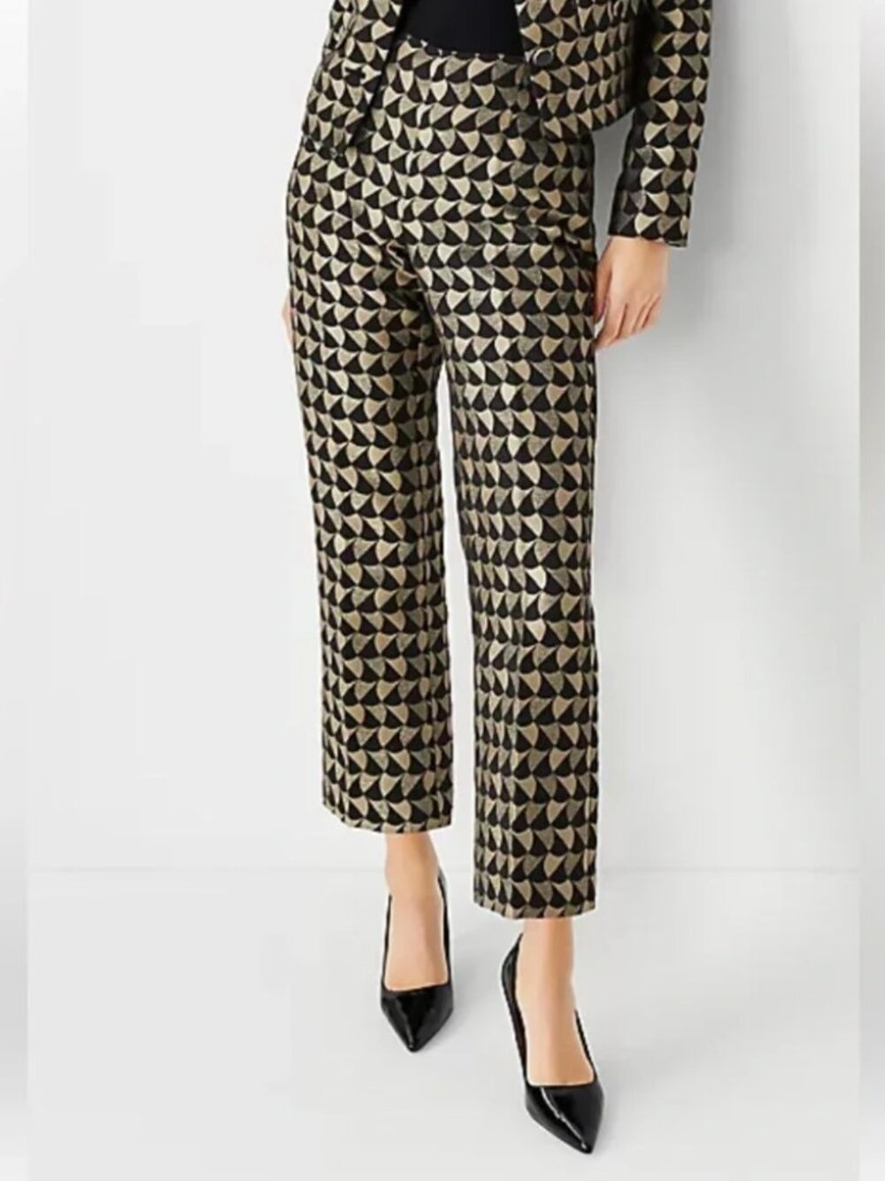 Ann Taylor Flared Ankle Pants Women Size 8 Office Career NWT Metallic Geometric